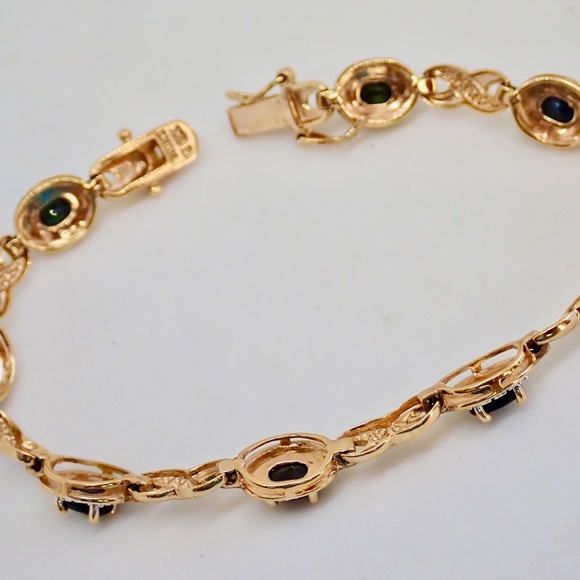 Sapphires Sterling Silver .925 Gold Tone Tennis Bracelet XO Link Chain 7.5" Gems - Picture 5 of 12